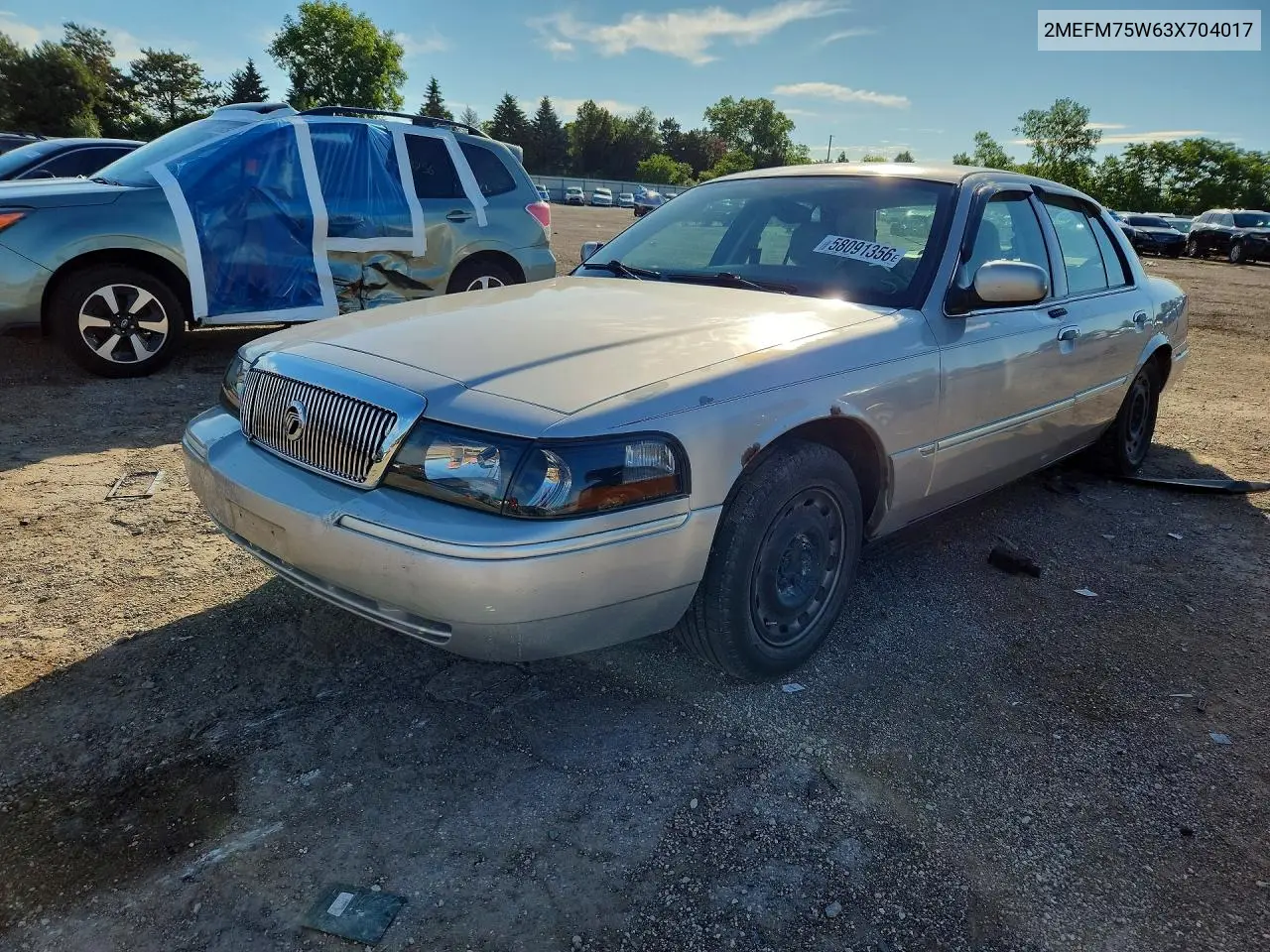 2003 Mercury Grand Marquis Ls VIN: 2MEFM75W63X704017 Lot: 58091356