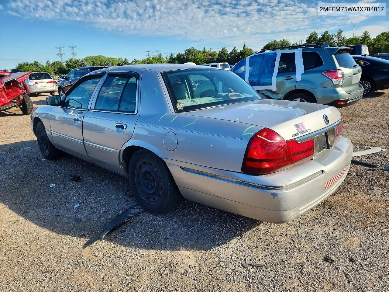 2003 Mercury Grand Marquis Ls VIN: 2MEFM75W63X704017 Lot: 58091356