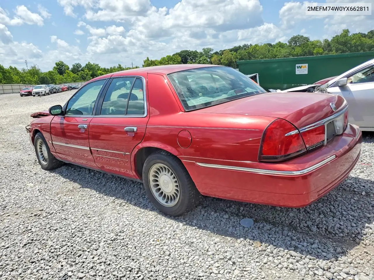 2000 Mercury Grand Marquis Gs VIN: 2MEFM74W0YX662811 Lot: 60746046