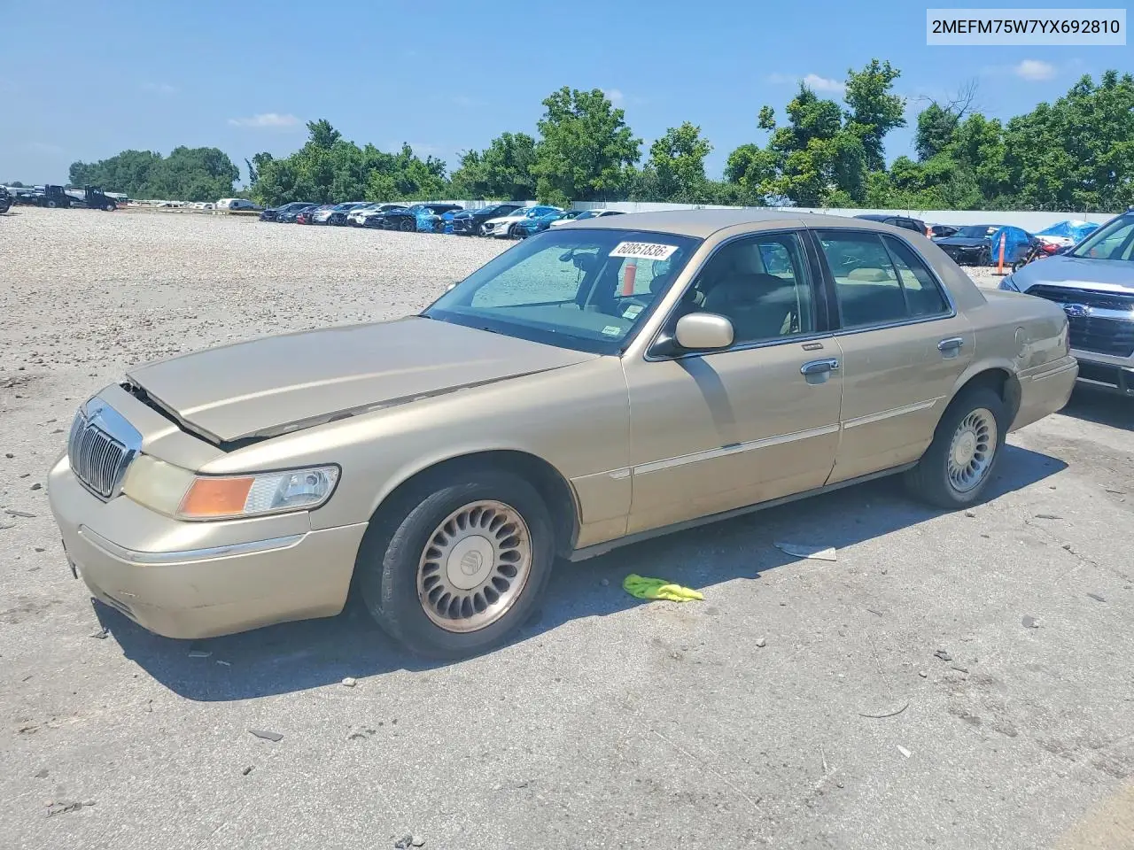2000 Mercury Grand Marquis Ls VIN: 2MEFM75W7YX692810 Lot: 60851836