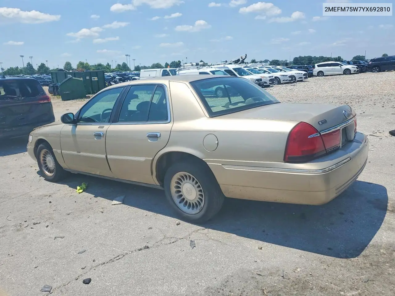 2000 Mercury Grand Marquis Ls VIN: 2MEFM75W7YX692810 Lot: 60851836