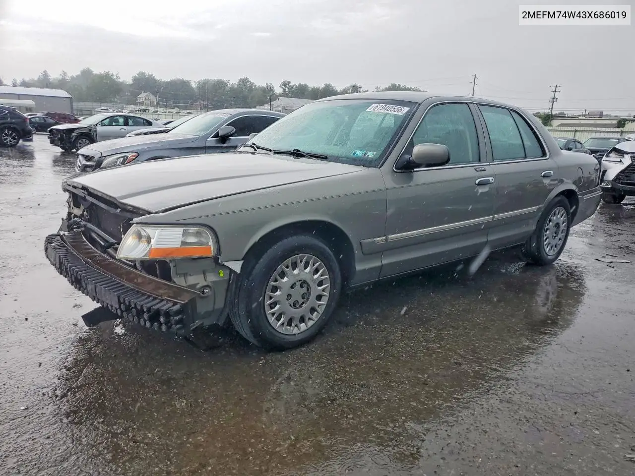 2003 Mercury Grand Marquis Gs VIN: 2MEFM74W43X686019 Lot: 61940556