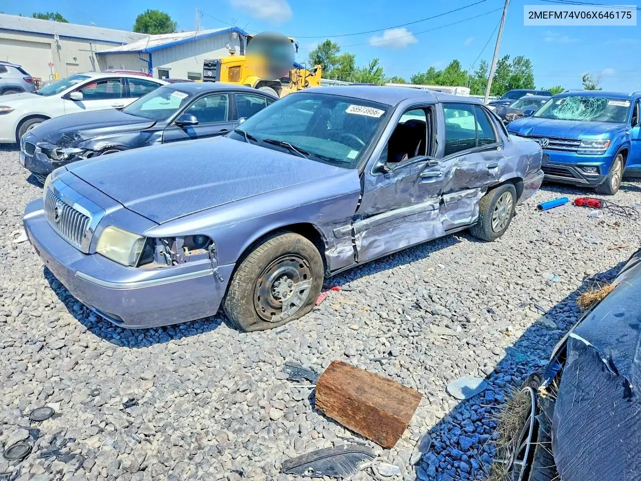 2006 Mercury Grand Marquis Gs VIN: 2MEFM74V06X646175 Lot: 58973956