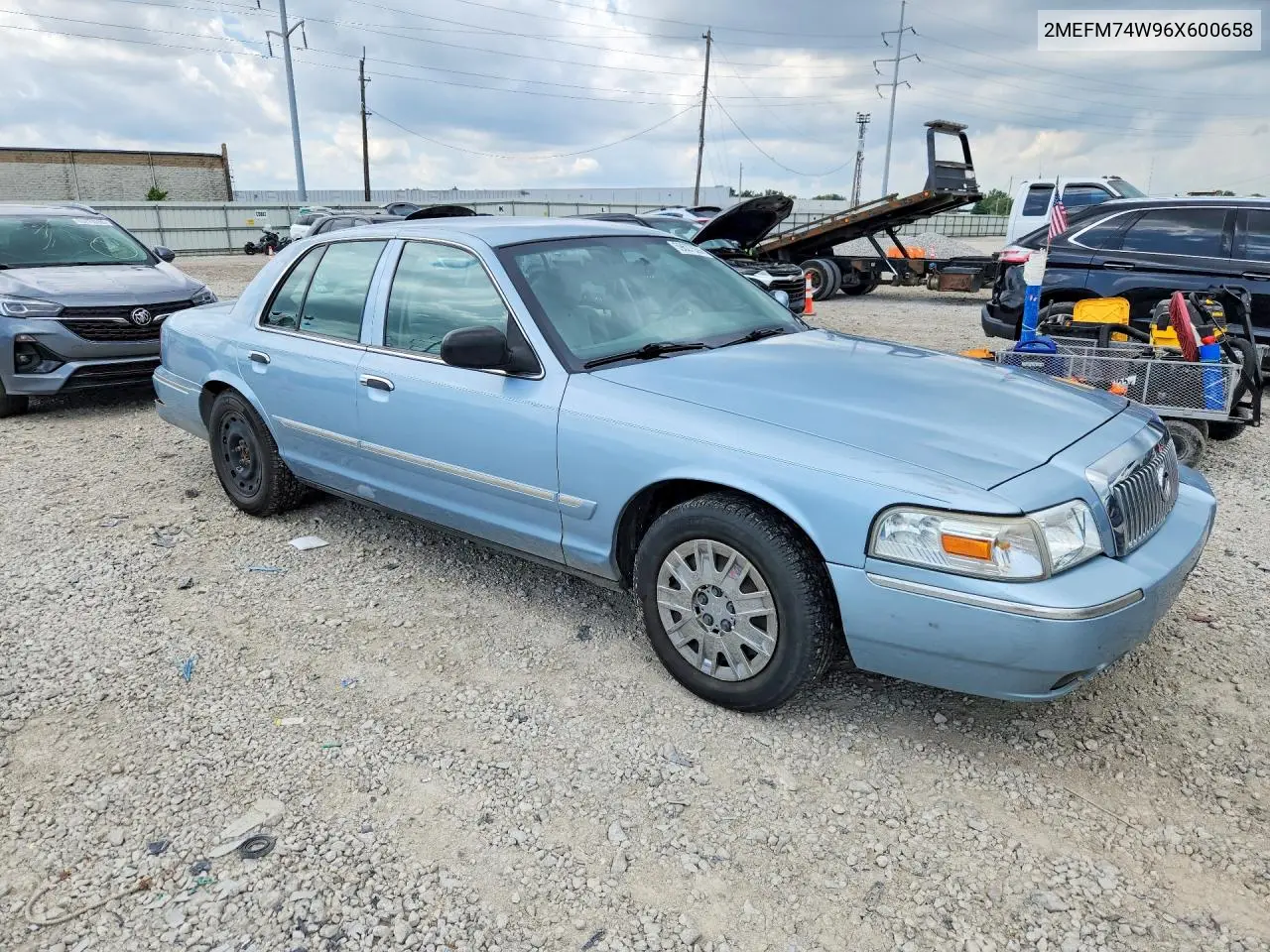 2006 Mercury Grand Marquis Gs VIN: 2MEFM74W96X600658 Lot: 59627536