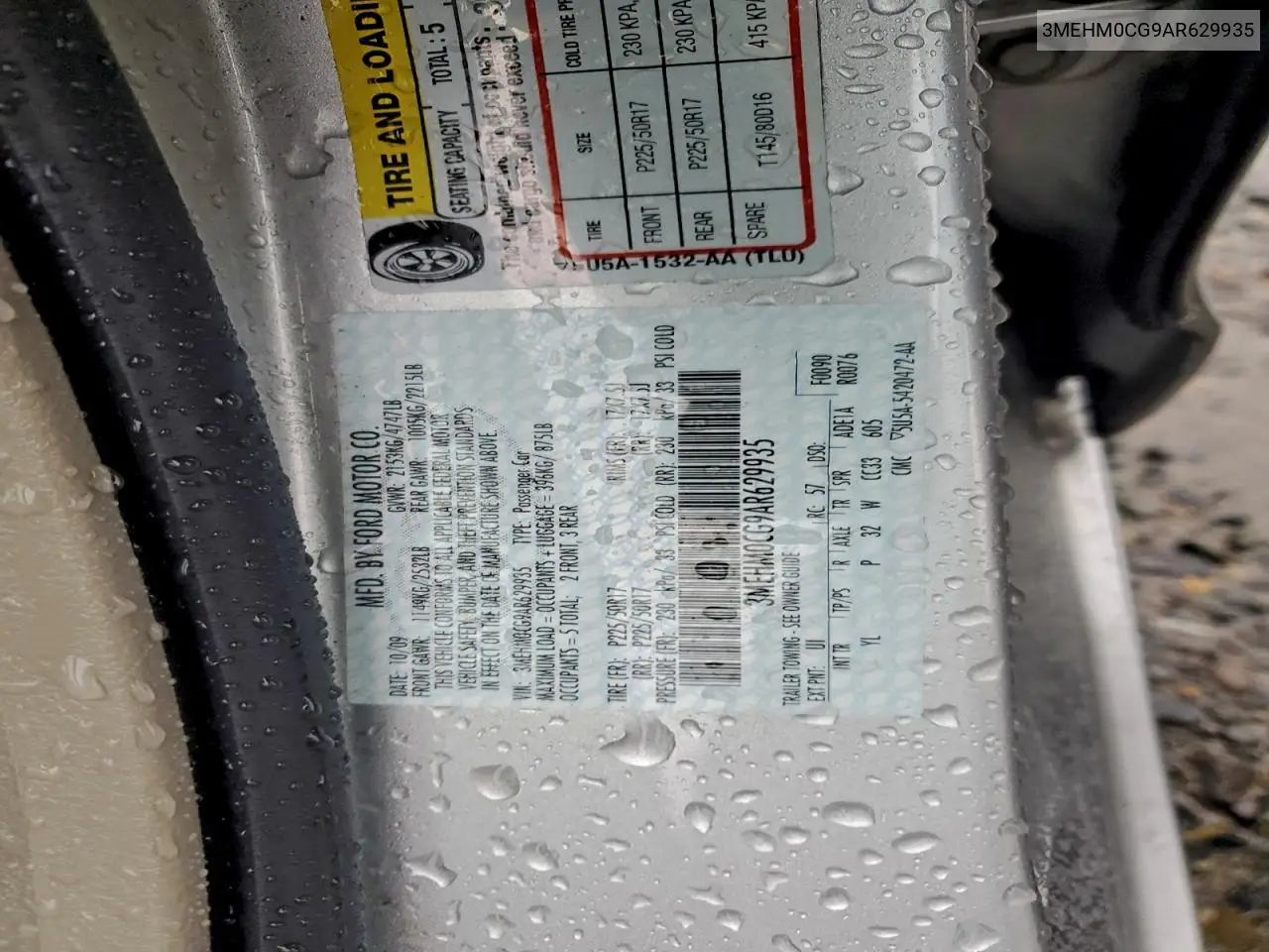 2010 Mercury Milan Premier VIN: 3MEHM0CG9AR629935 Lot: 97235755