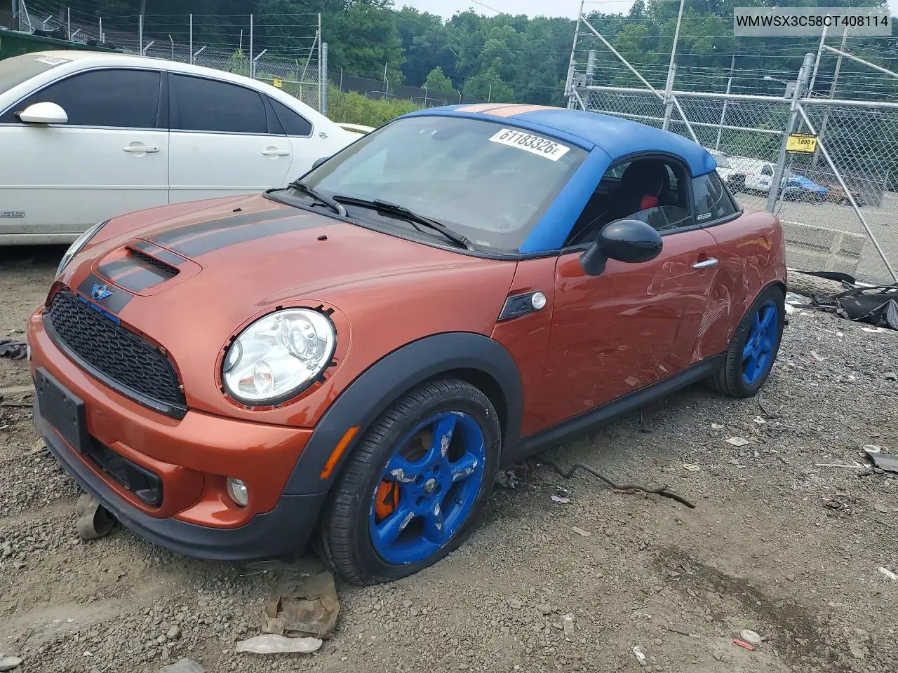 2012 Mini Cooper Coupe S VIN: WMWSX3C58CT408114 Lot: 61183326