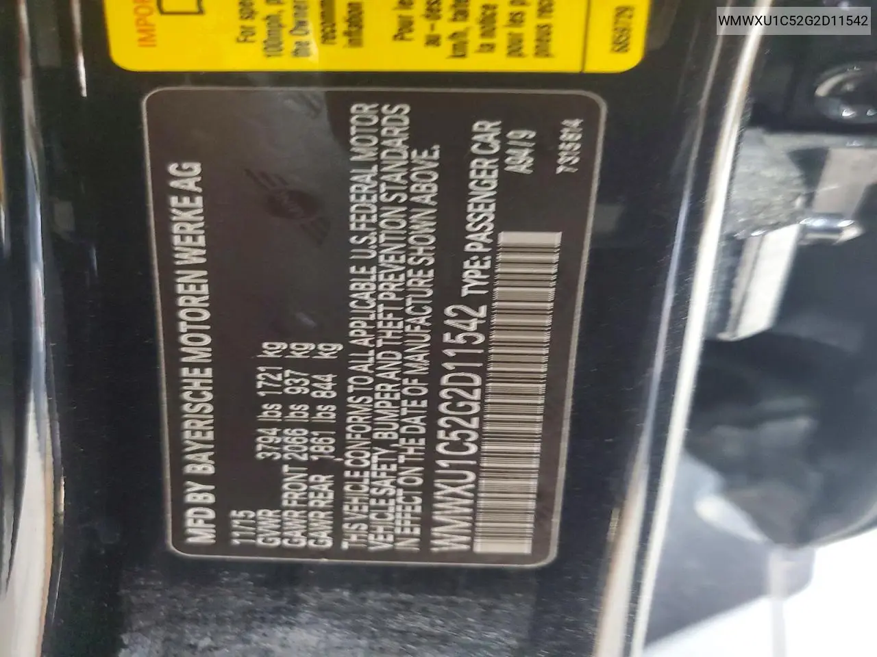 2016 Mini Cooper VIN: WMWXU1C52G2D11542 Lot: 60853896