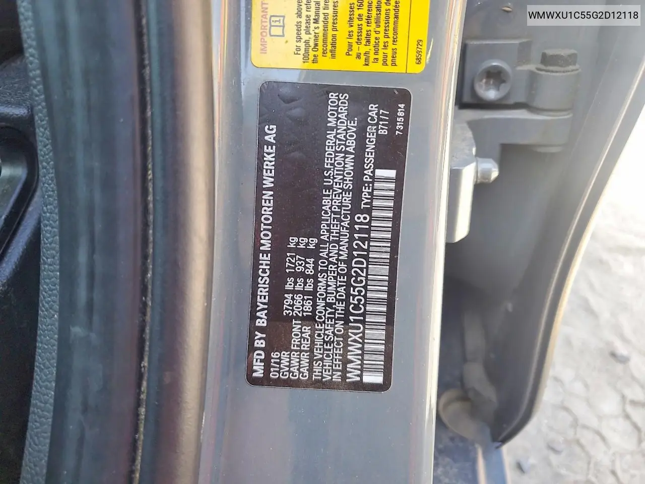 WMWXU1C55G2D12118 2016 Mini Cooper