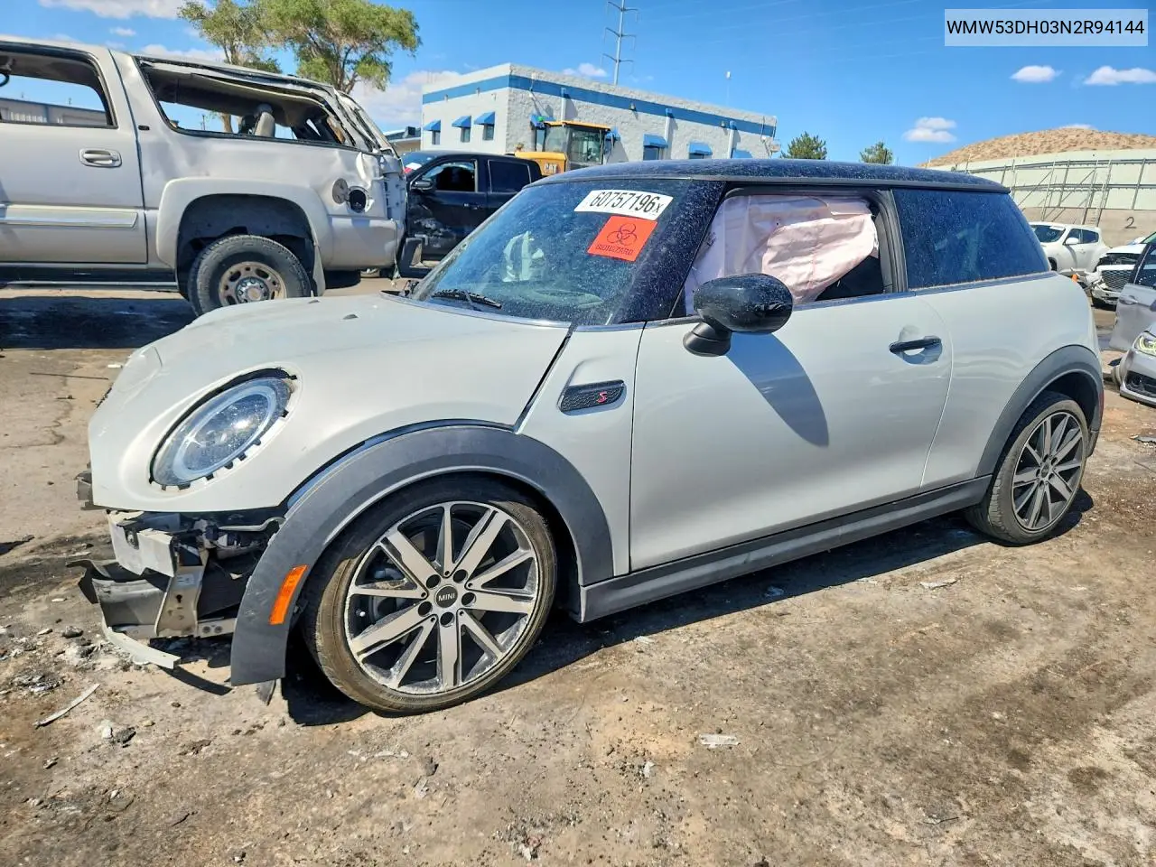 2022 Mini Cooper S VIN: WMW53DH03N2R94144 Lot: 60757196