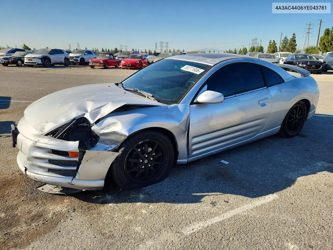 2000 Mitsubishi Eclipse Gs VIN: 4A3AC44G6YE043781 Lot: 59771906