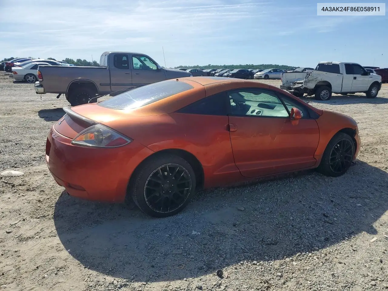 2006 Mitsubishi Eclipse Gs VIN: 4A3AK24F86E058911 Lot: 52175086