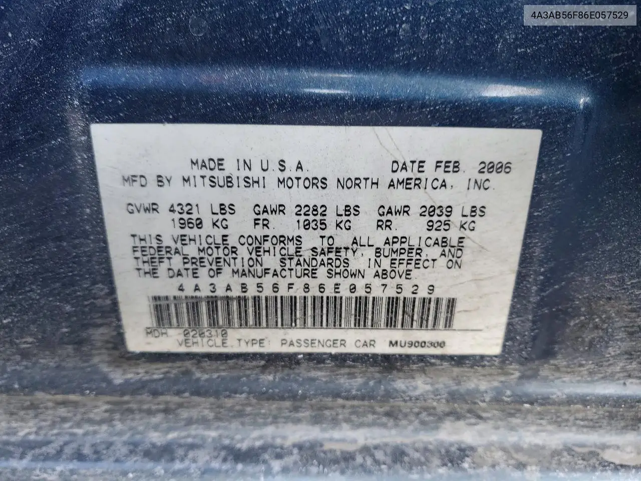 2006 Mitsubishi Galant Es Premium VIN: 4A3AB56F86E057529 Lot: 76485195