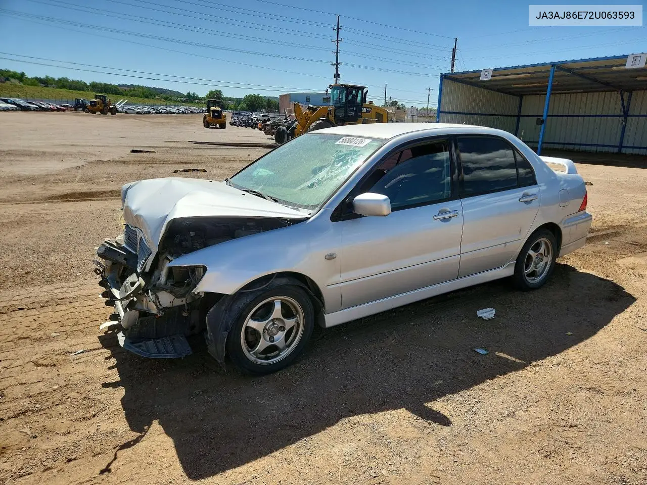 2002 Mitsubishi Lancer Oz Rally VIN: JA3AJ86E72U063593 Lot: 56880126