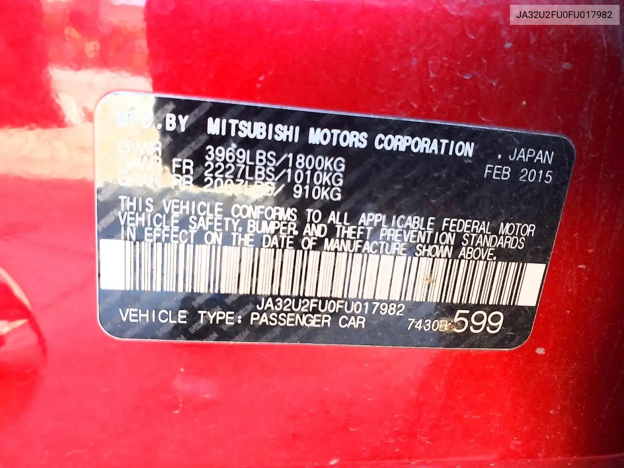 2015 Mitsubishi Lancer Es VIN: JA32U2FU0FU017982 Lot: 61545666