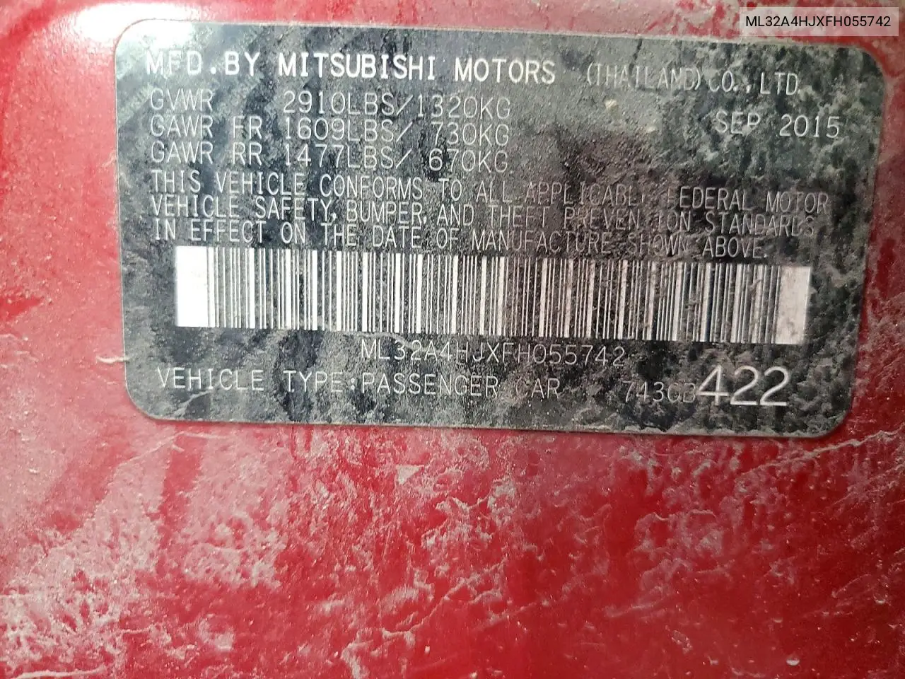 2015 Mitsubishi Mirage Es VIN: ML32A4HJXFH055742 Lot: 61056356