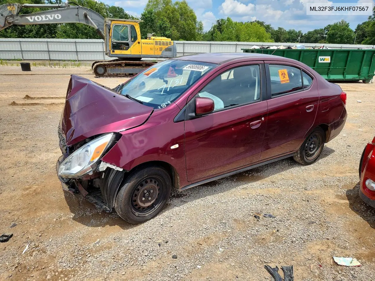 2019 Mitsubishi Mirage G4 Es VIN: ML32F3FJ6KHF07567 Lot: 59808906