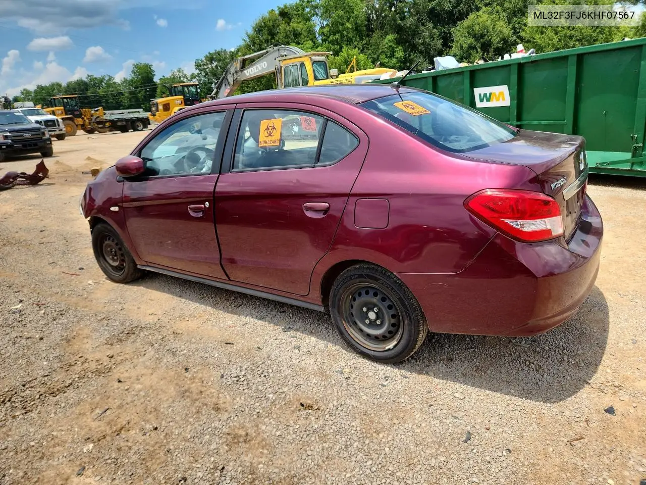 2019 Mitsubishi Mirage G4 Es VIN: ML32F3FJ6KHF07567 Lot: 59808906