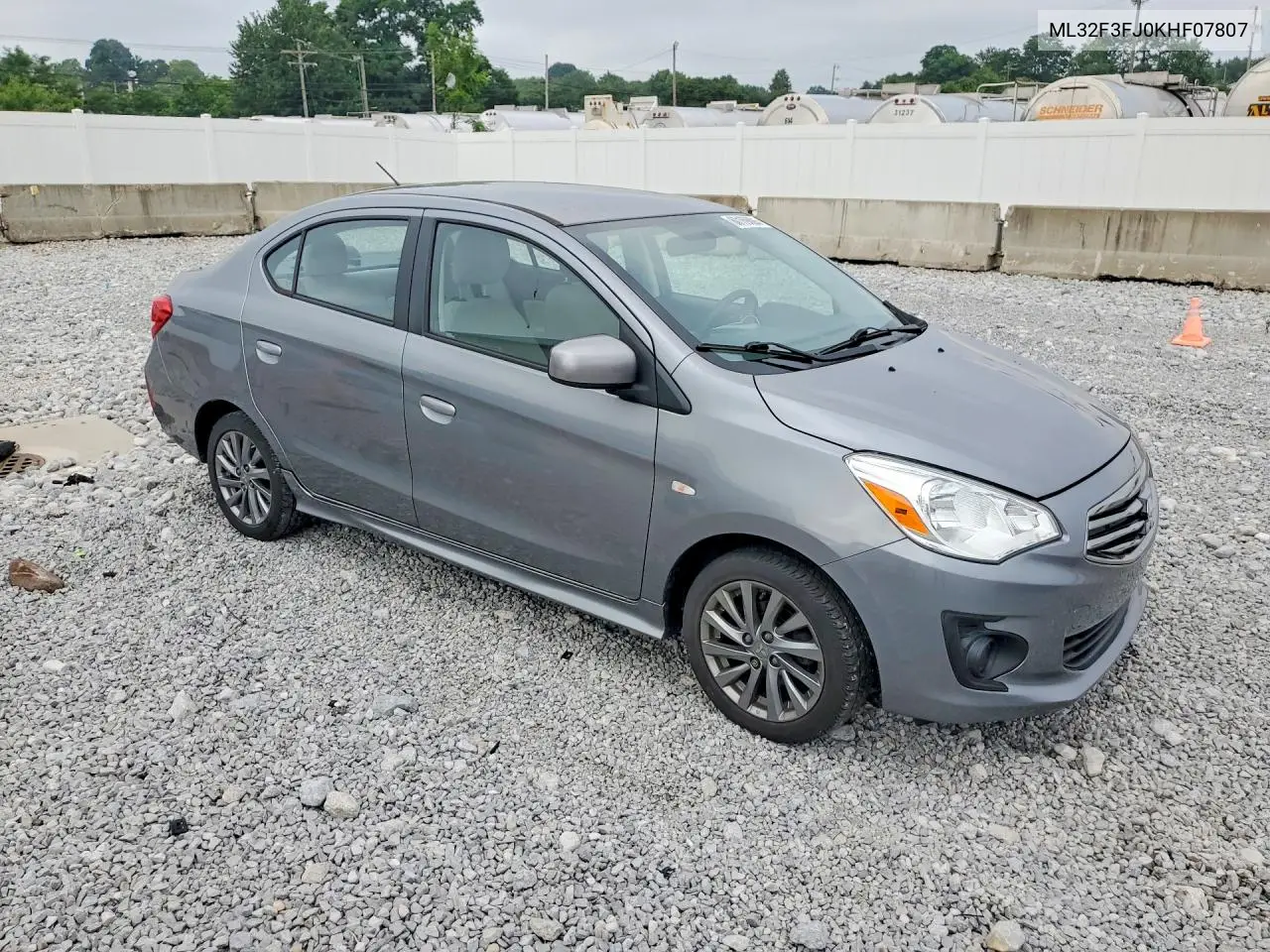 2019 Mitsubishi Mirage G4 Es VIN: ML32F3FJ0KHF07807 Lot: 60169006