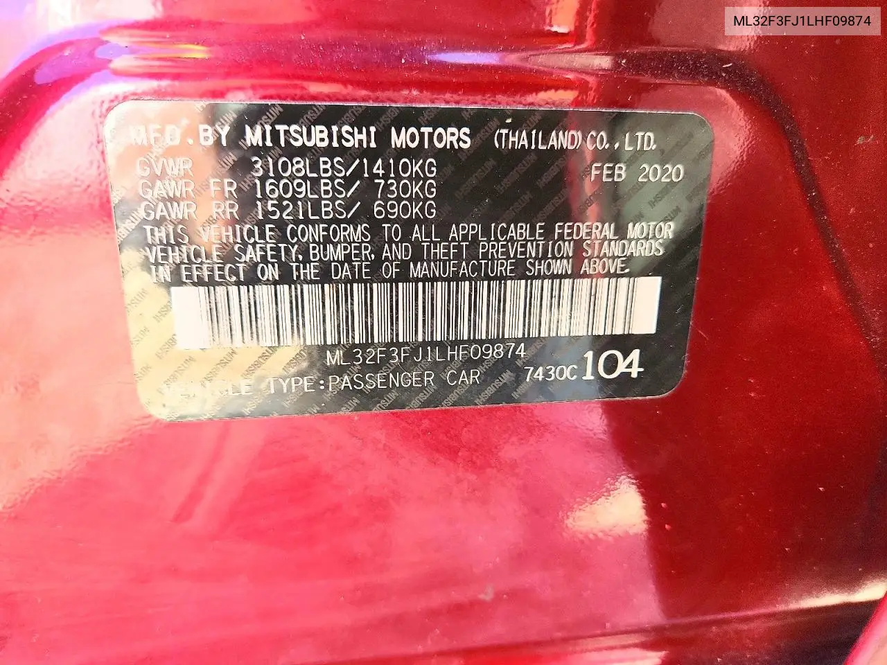 2020 Mitsubishi Mirage G4 Es VIN: ML32F3FJ1LHF09874 Lot: 60462526