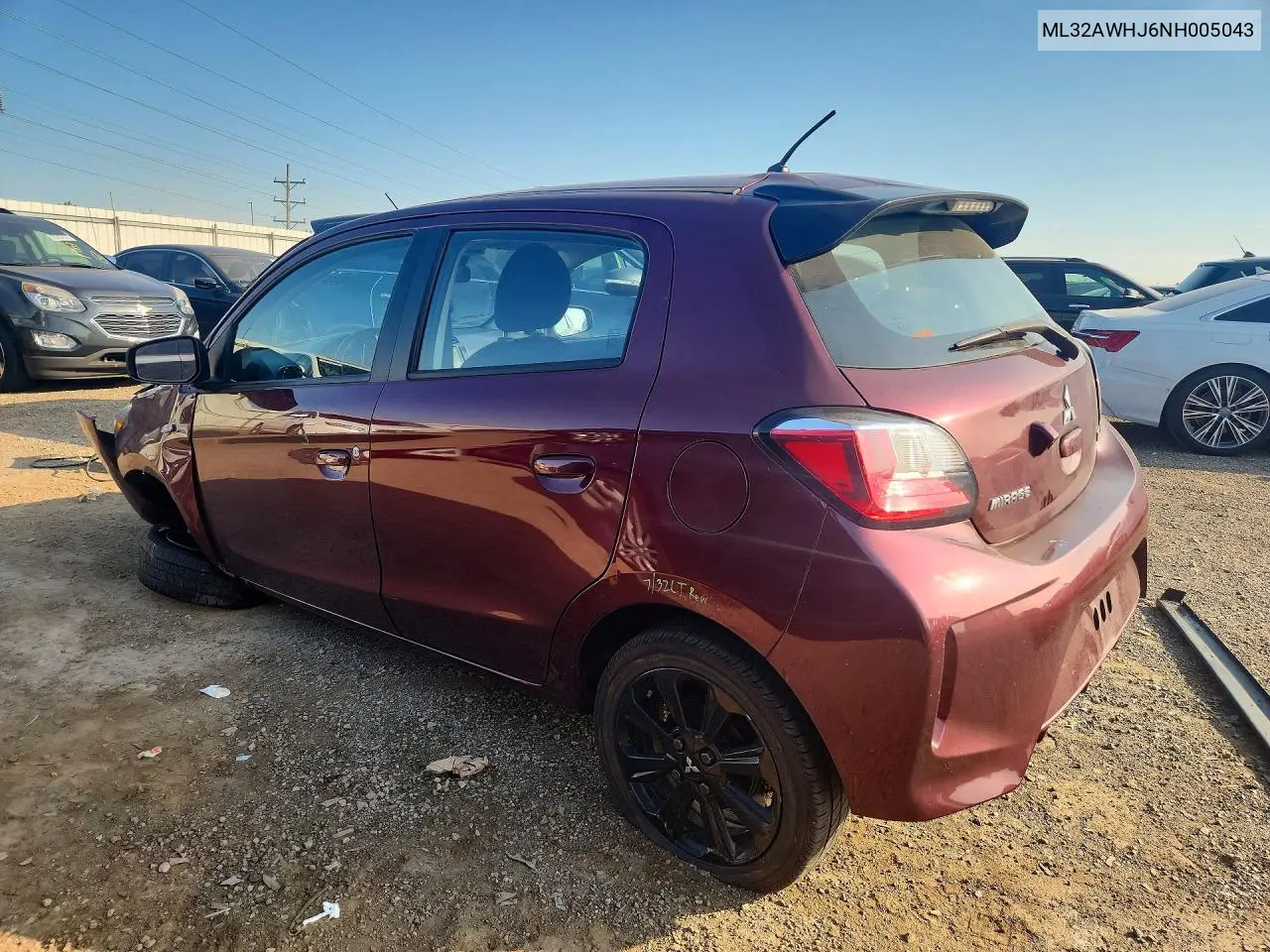 2022 Mitsubishi Mirage Se VIN: ML32AWHJ6NH005043 Lot: 60917376