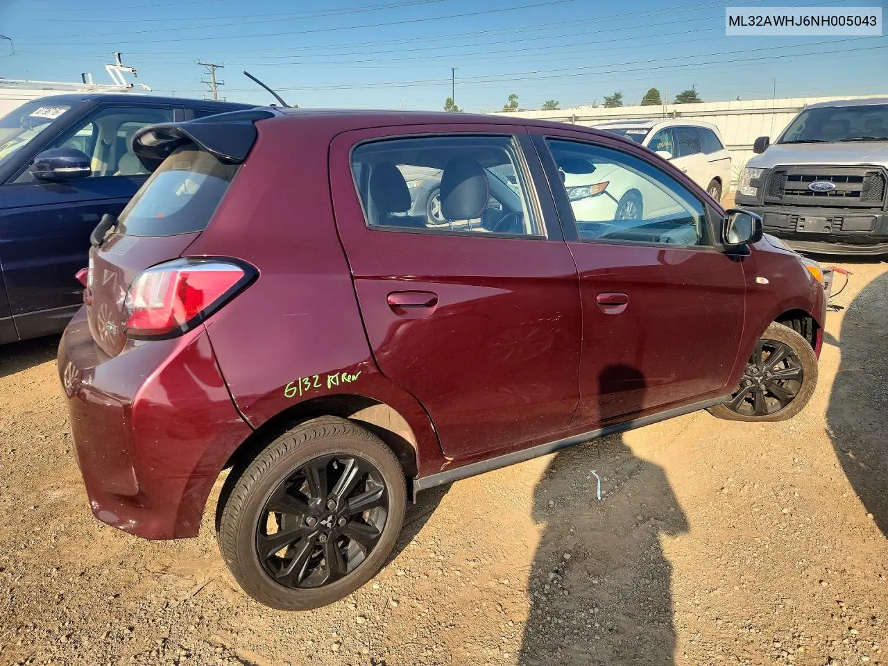 2022 Mitsubishi Mirage Se VIN: ML32AWHJ6NH005043 Lot: 60917376