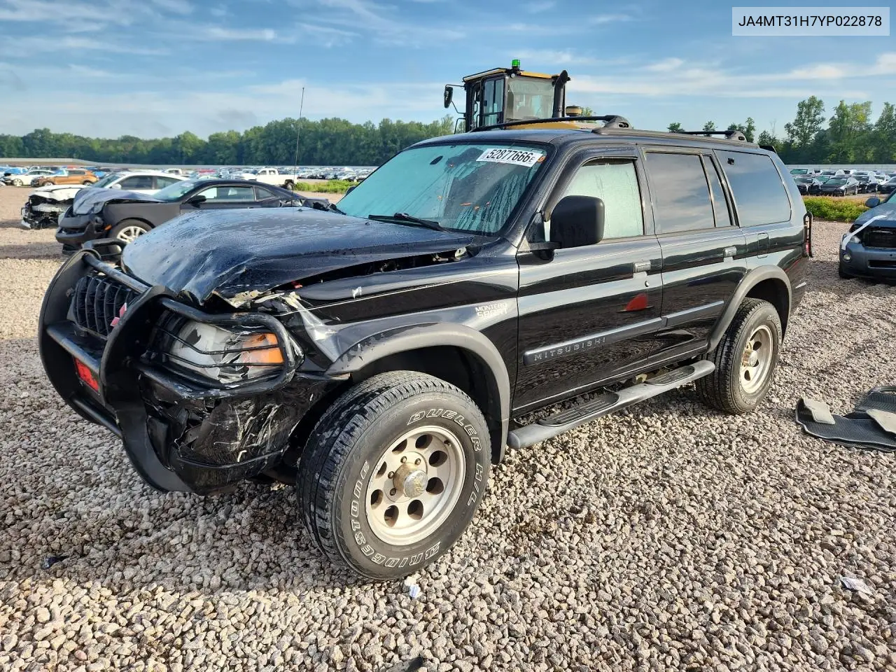 2000 Mitsubishi Montero Sport Ls VIN: JA4MT31H7YP022878 Lot: 52877666
