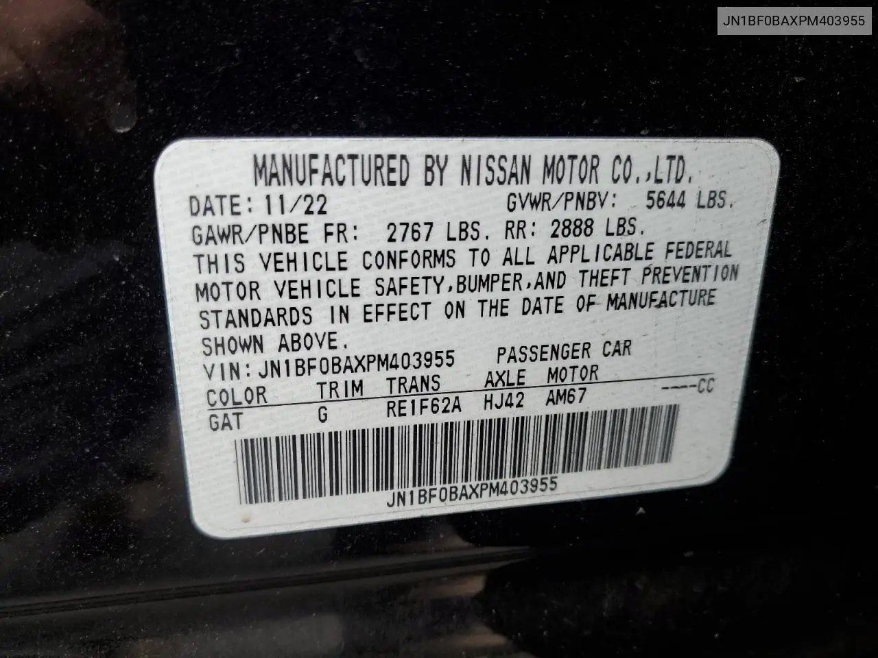 2023 Nissan Ariya Evolve+ VIN: JN1BF0BAXPM403955 Lot: 63329955