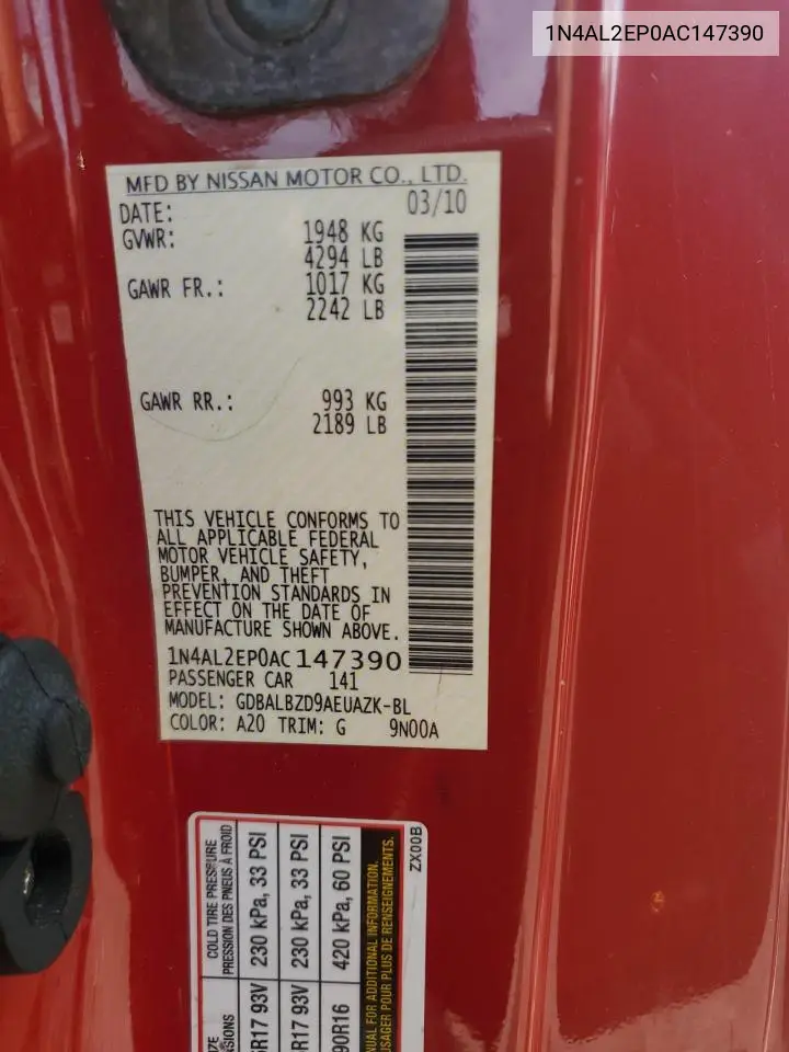 1N4AL2EP0AC147390 2010 Nissan Altima S