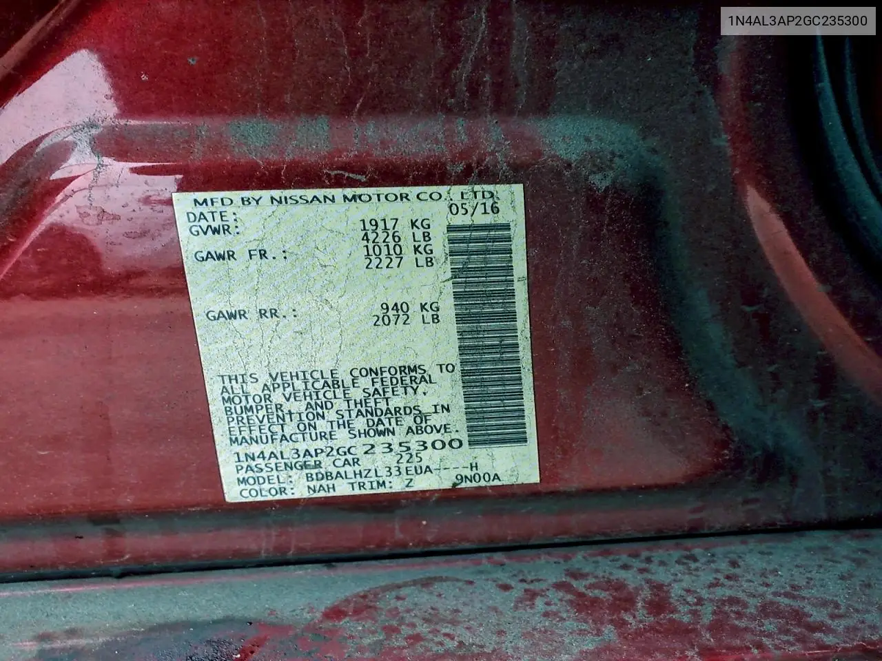 1N4AL3AP2GC235300 2016 Nissan Altima 2.5