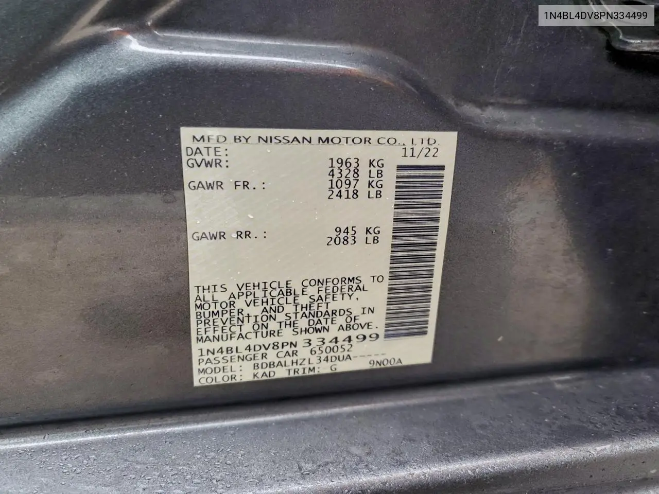 1N4BL4DV8PN334499 2023 Nissan Altima Sv