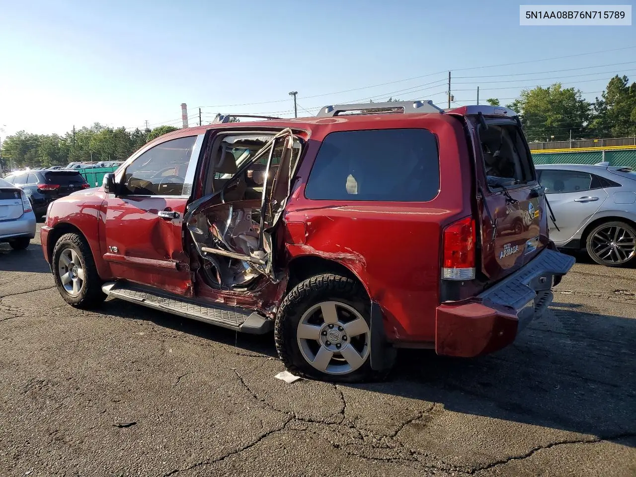 2006 Nissan Armada Se VIN: 5N1AA08B76N715789 Lot: 95589845