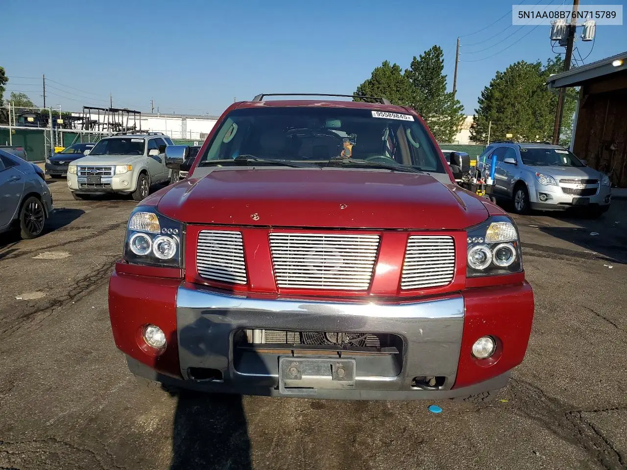 2006 Nissan Armada Se VIN: 5N1AA08B76N715789 Lot: 95589845