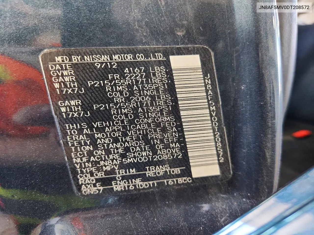 2013 Nissan Juke S VIN: JN8AF5MV0DT208572 Lot: 60858236