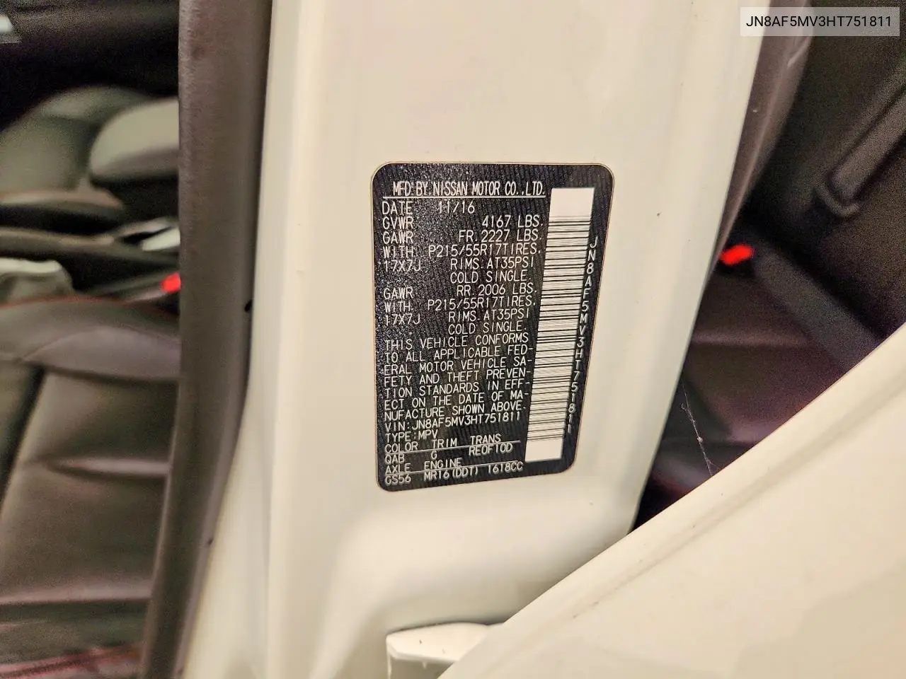 2017 Nissan Juke Sl VIN: JN8AF5MV3HT751811 Lot: 60763386