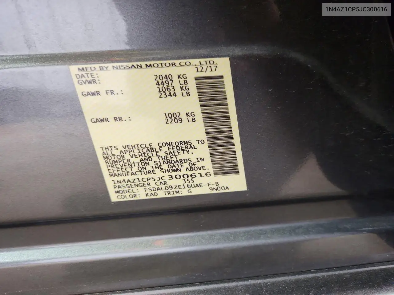 2018 Nissan Leaf Sv VIN: 1N4AZ1CP5JC300616 Lot: 61333086
