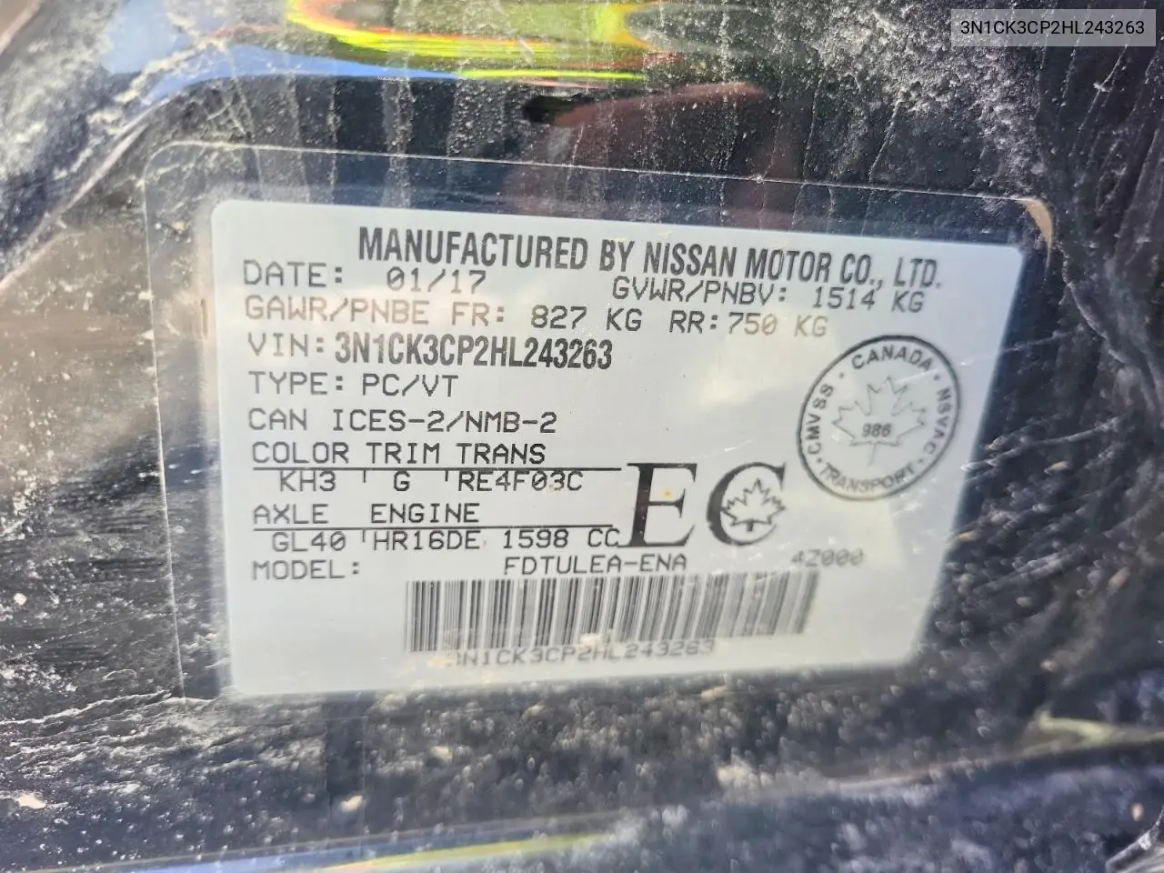 2017 Nissan Micra VIN: 3N1CK3CP2HL243263 Lot: 77652595