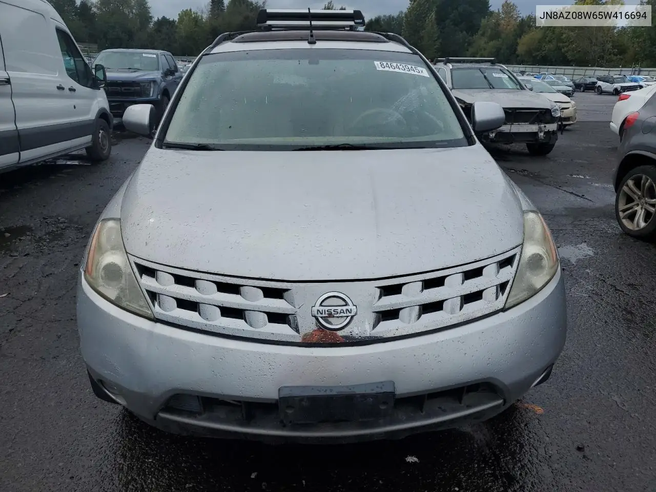 2005 Nissan Murano Sl VIN: JN8AZ08W65W416694 Lot: 84643945