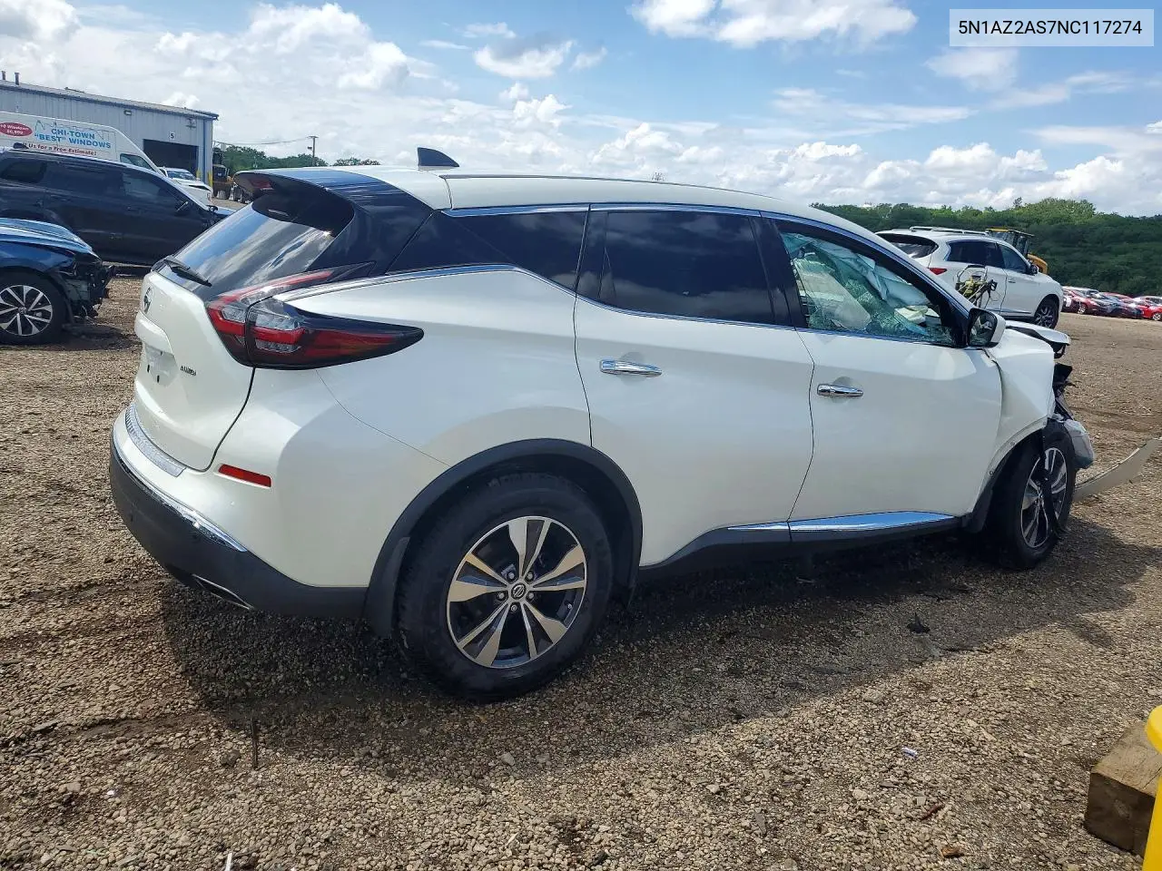 2022 Nissan Murano S VIN: 5N1AZ2AS7NC117274 Lot: 56582626