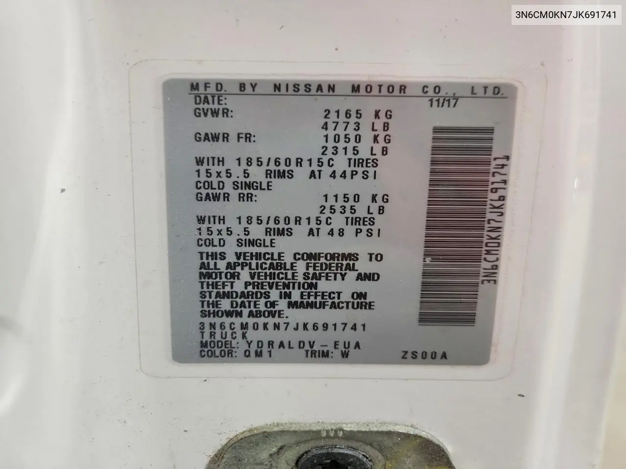 2018 Nissan Nv200 Delivery Van VIN: 3N6CM0KN7JK691741 Lot: 53831816