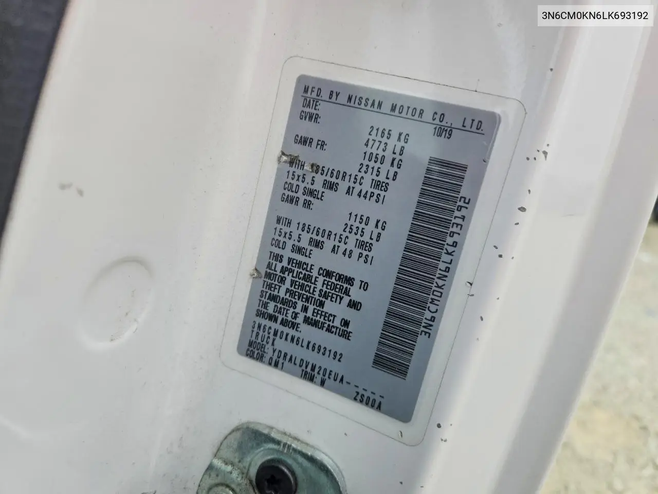 2020 Nissan Nv200 Delivery Van VIN: 3N6CM0KN6LK693192 Lot: 59116446