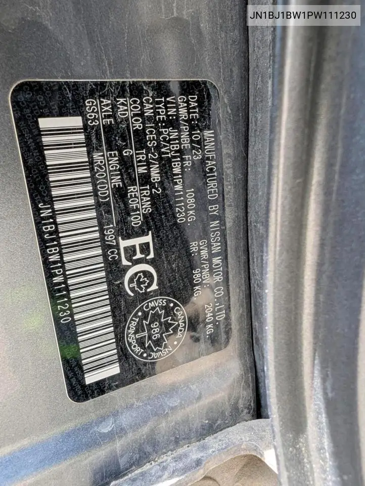 2023 Nissan Qashqai Sv VIN: JN1BJ1BW1PW111230 Lot: 53728746