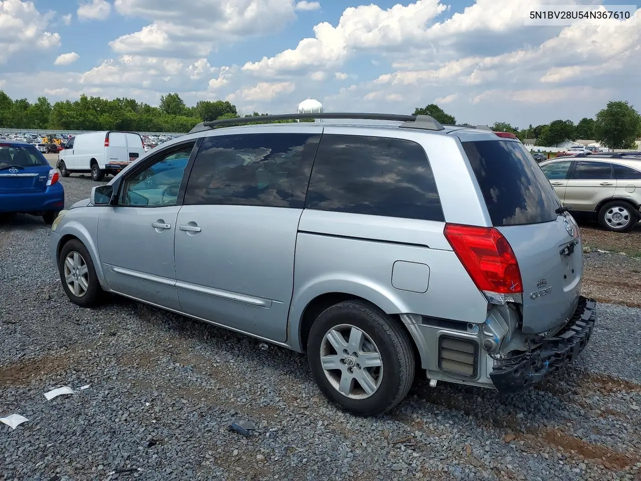 2004 Nissan Quest 3.5 S VIN: 5N1BV28U54N367610 Lot: 58870596