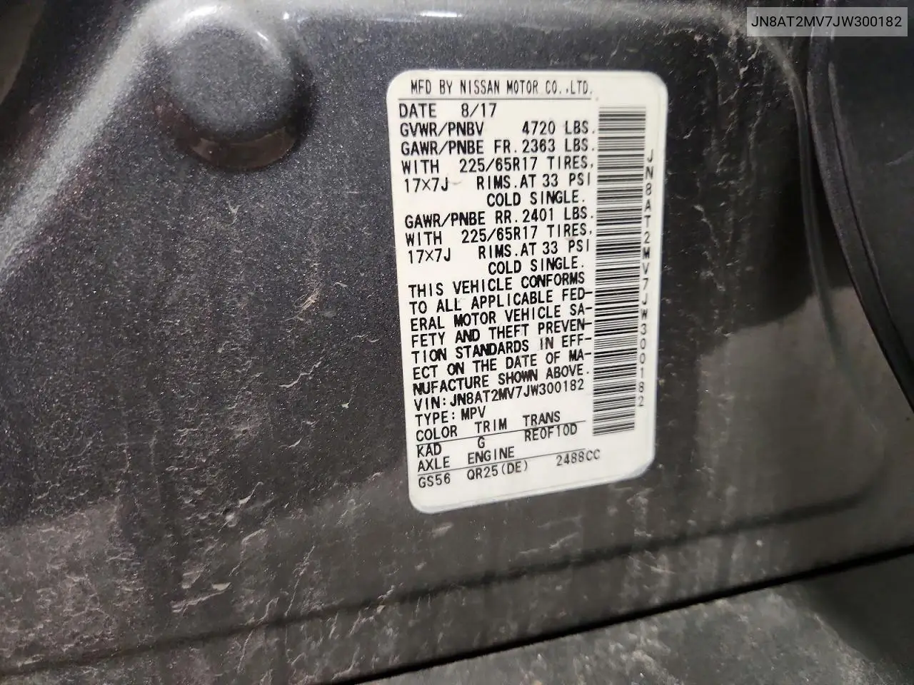 JN8AT2MV7JW300182 2018 Nissan Rogue Sv