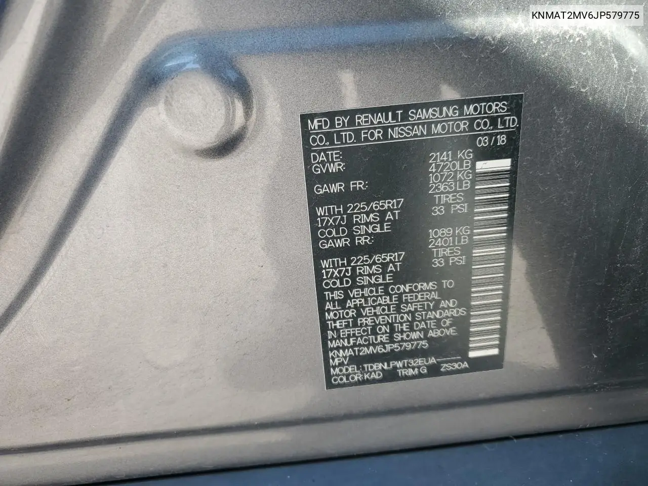 KNMAT2MV6JP579775 2018 Nissan Rogue S