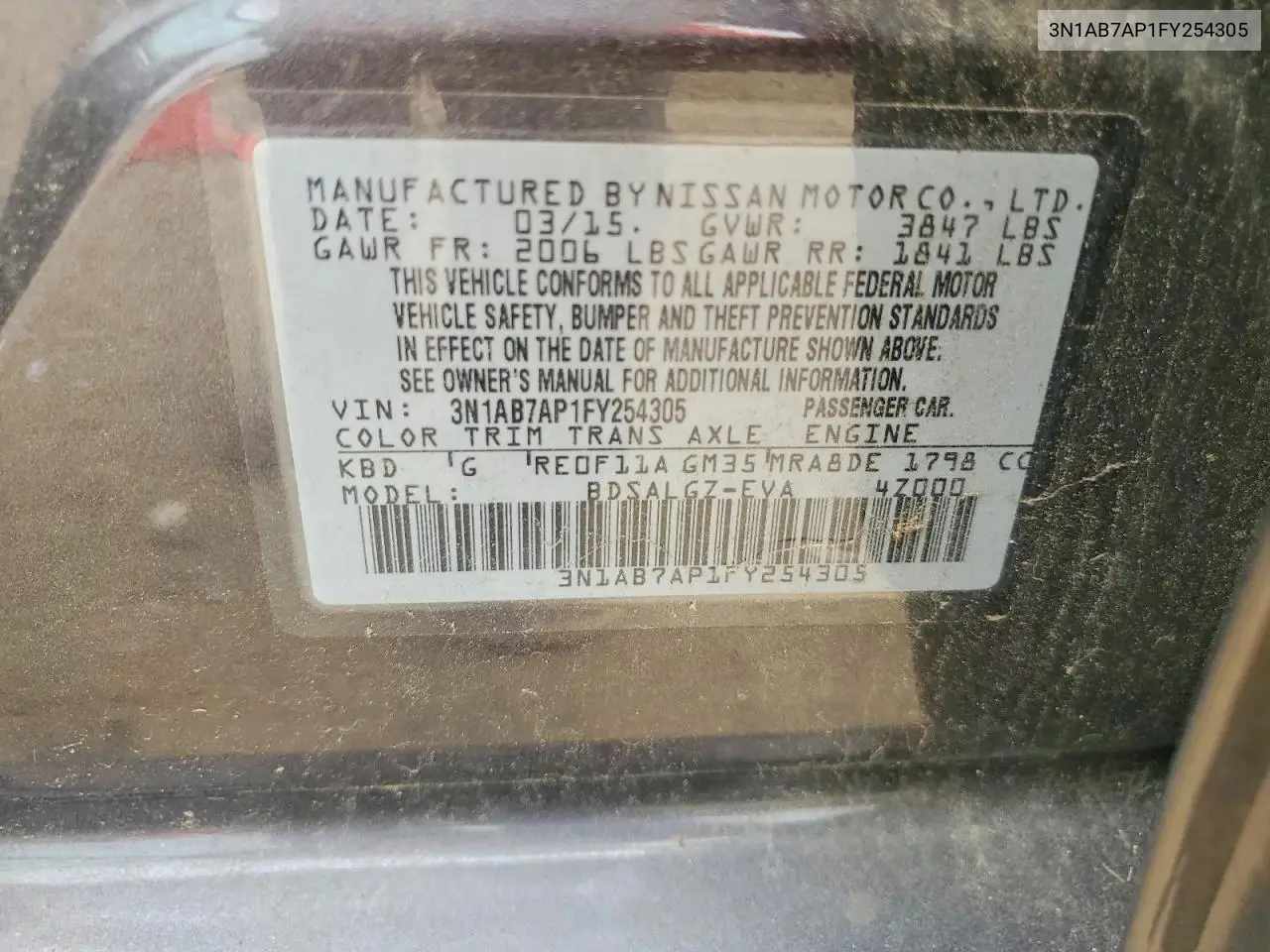 2015 Nissan Sentra Sl VIN: 3N1AB7AP1FY254305 Lot: 60890656