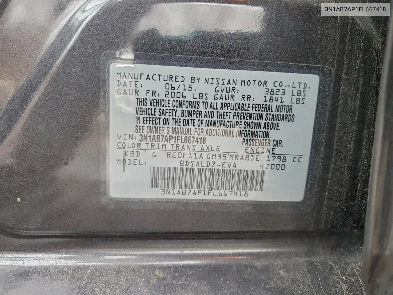3N1AB7AP1FL667418 2015 Nissan Sentra S