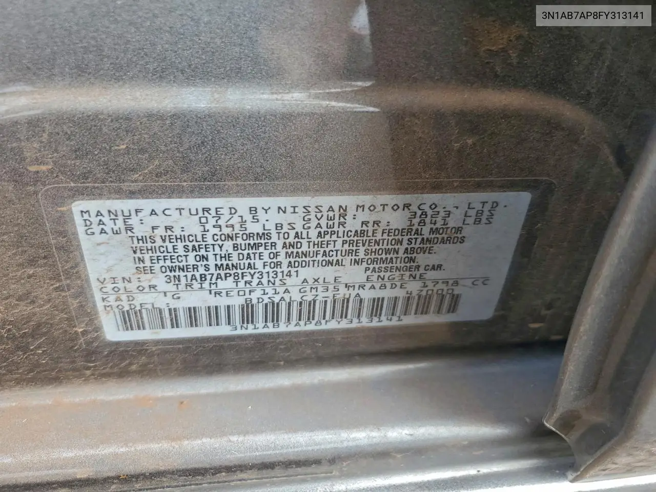 3N1AB7AP8FY313141 2015 Nissan Sentra S