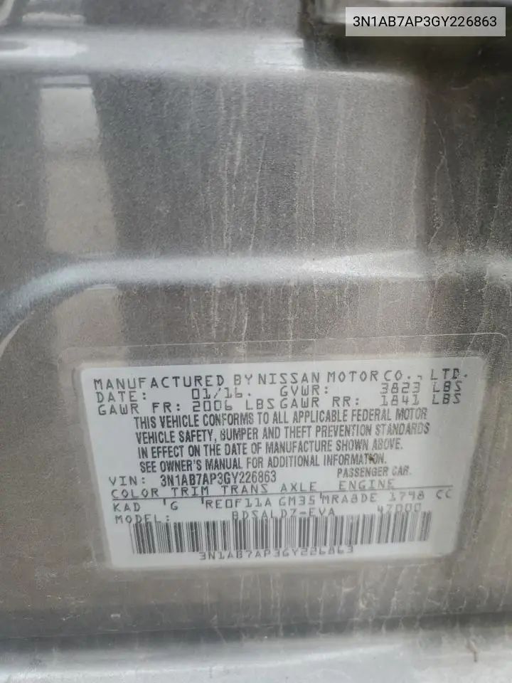 3N1AB7AP3GY226863 2016 Nissan Sentra S