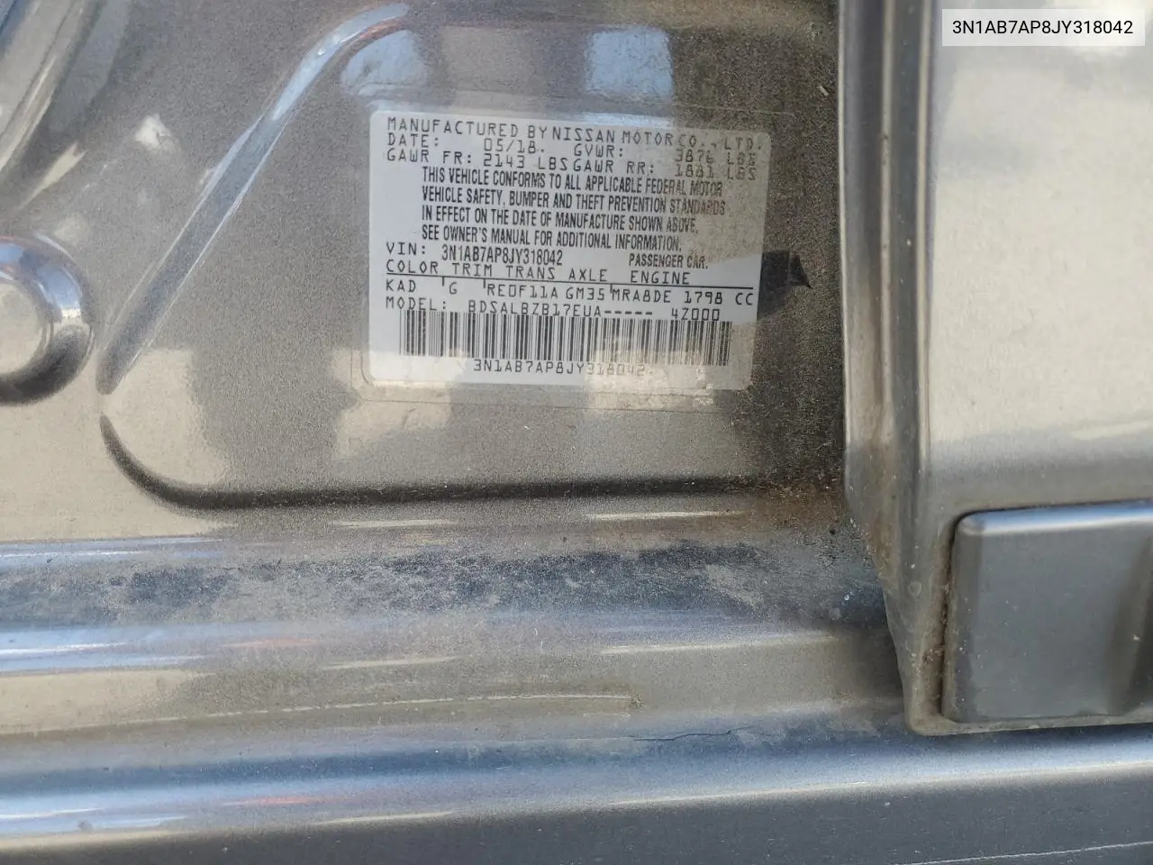 3N1AB7AP8JY318042 2018 Nissan Sentra S