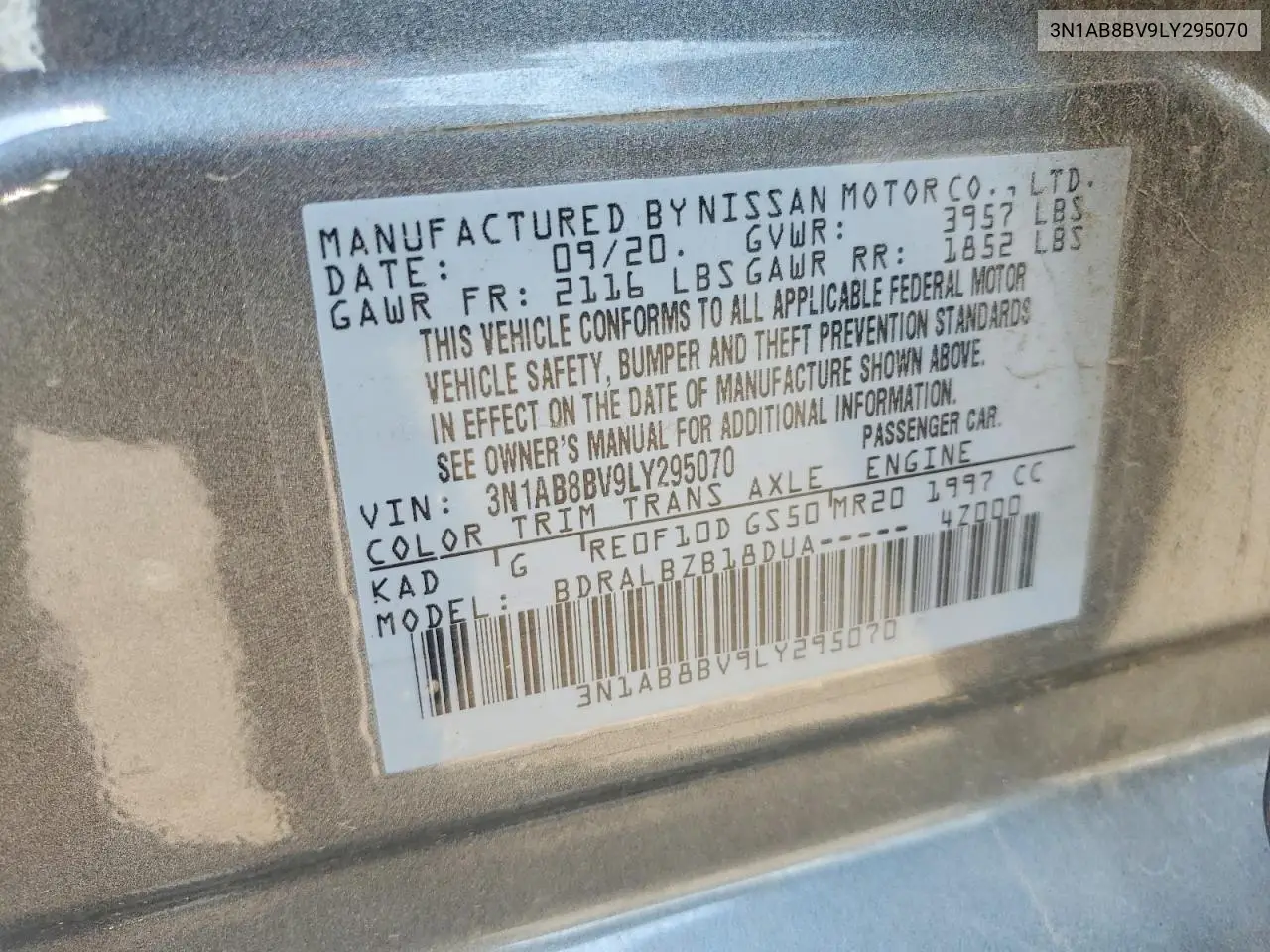 2020 Nissan Sentra S VIN: 3N1AB8BV9LY295070 Lot: 62024436